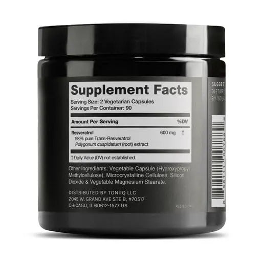 Toniiq Ultra High Purity Resveratrol Capsules - 98% Trans-Resveratrol - Highly Purified and Bioavailable - 180 Caps Reservatrol Supplement Toniiq buy supplements Au