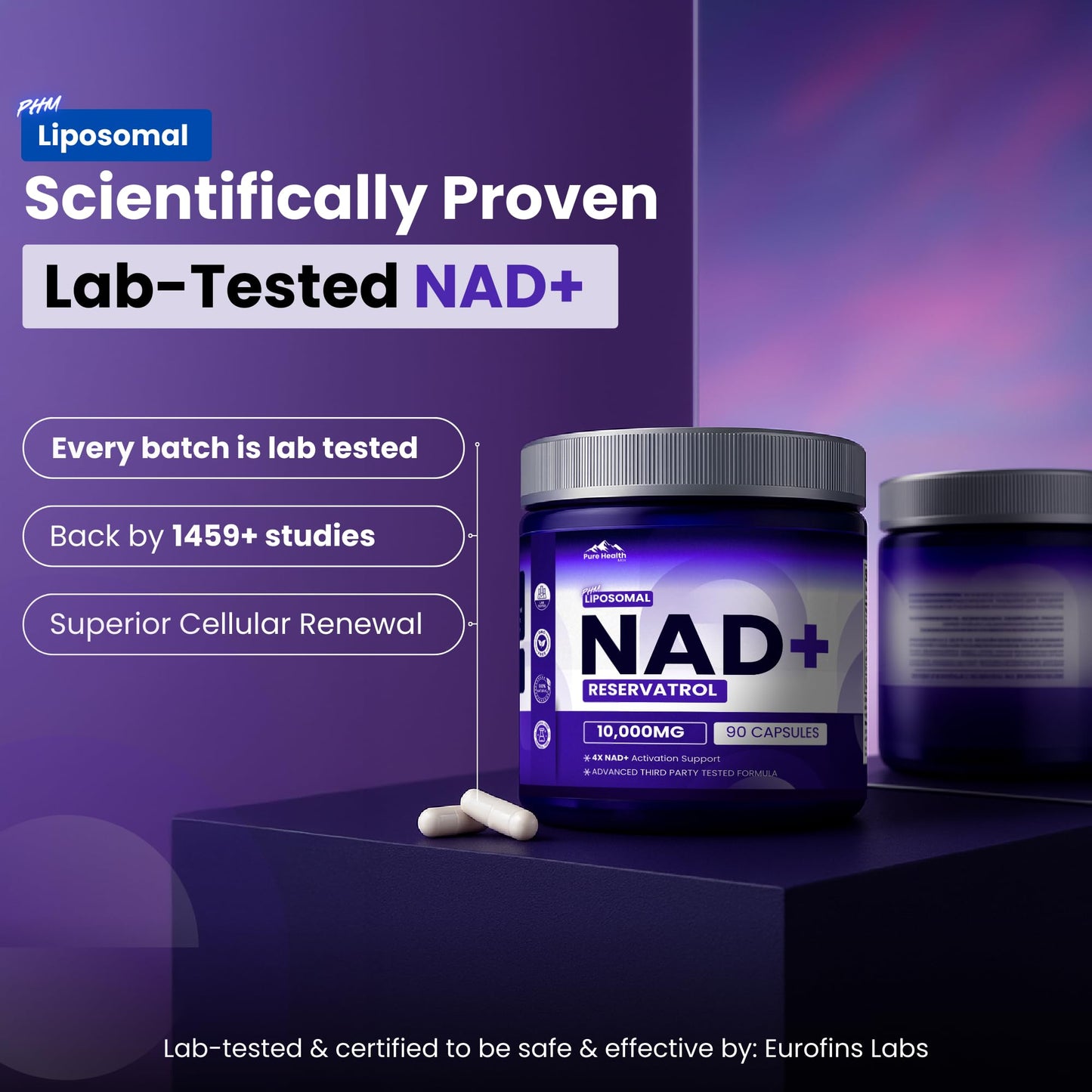 PURE HEALTH MAX PHM NAD Resveratrol Supplement - 10,000MG Extra Strength | NAD+ Liposomal Supplements for Men and Women | NMN & NMNH Alternative | 90 Capsules, 1.5 Months Supply PURE HEALTH MAXBuy Supplements Australia