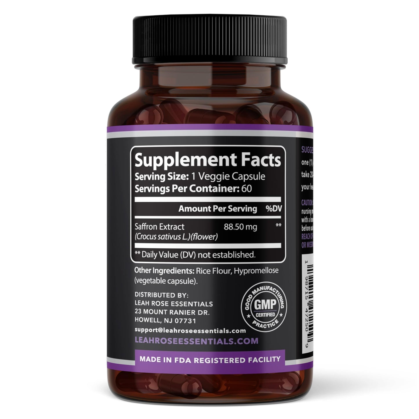 Leah Rose Essentials Saffron Supplement 88.5mg | Mood, Focus, and Stress Support | 60 Premium Saffron Extract Capsules | Made in the USA | 3rd Party Lab Tested | Non-GMO, Vegan, Gluten-Free Leah Rose Essentials buy supplements Au