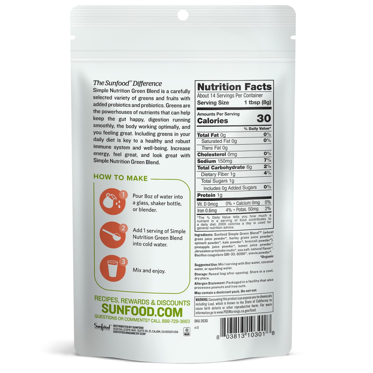 Sunfood Simple Nutrition, Green Blend, Organic New 4 oz Sunfood SuperfoodsBuy Supplements Australia