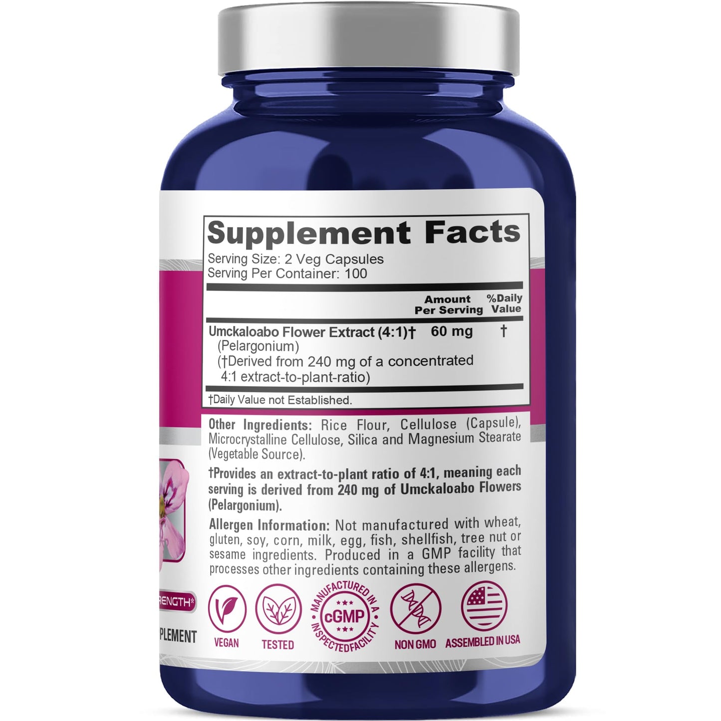 NusaPure Umckaloabo 4:1 Extract, 60 mg Equivalent to 240 mg Veggie Caps 200 Count (Non-GMO, Vegan) NusaPureBuy Supplements Australia