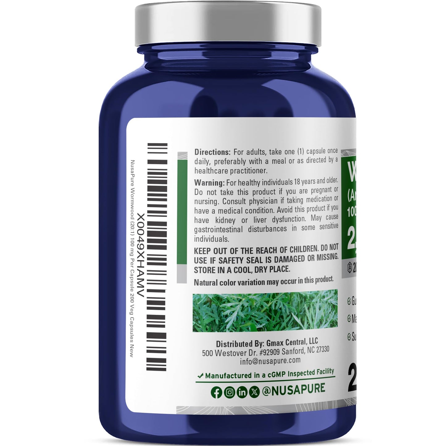 NusaPure Wormwood Capsules 2000mg | Artemisia Annua Herb | 200 Count | Non-GMO & Vegan Supplement NusaPureBuy Supplements Australia