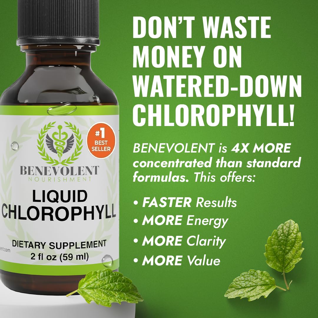 Benevolent Nourishment Chlorophyll Supplement, Detox & Immune Support, Internal Deodorizer, Liquid Drops
