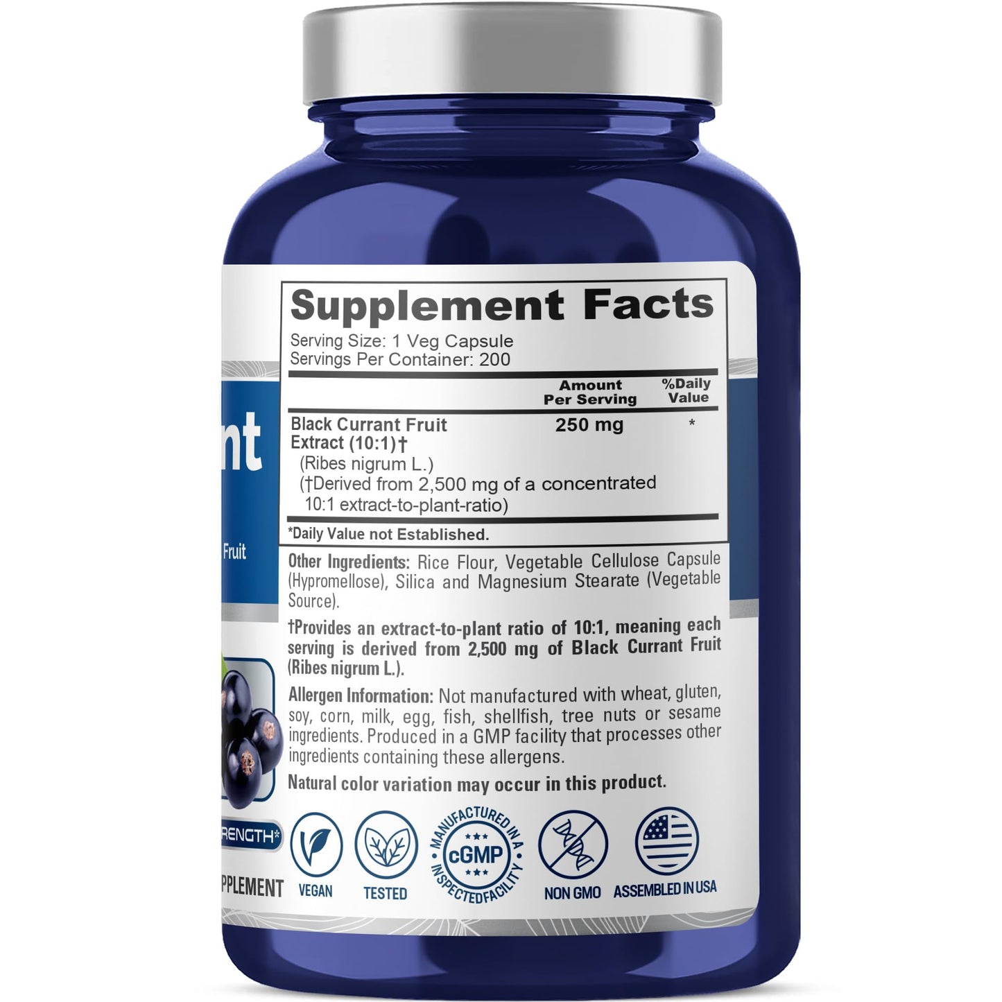 NusaPure Black Currant 10:1 Extract, 250 mg Equivalent to 2,500mg, per Veg Caps 200 Vegan, Non-GMO NusaPureBuy Supplements Australia