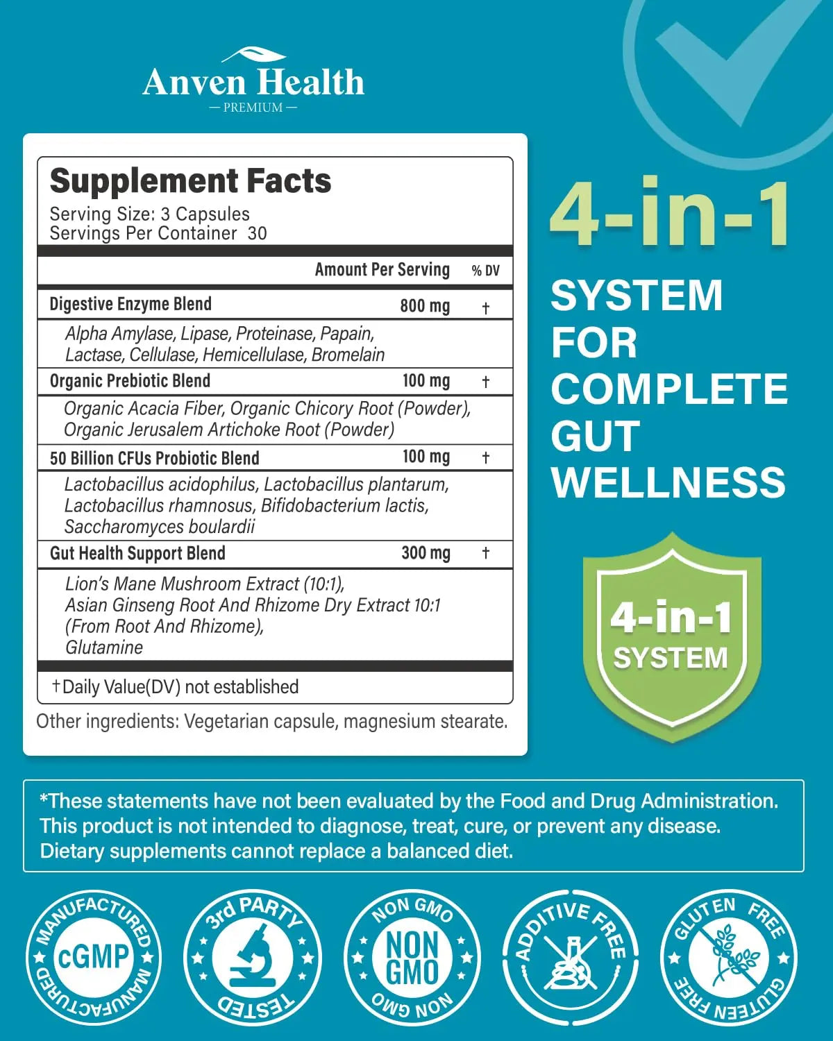 Anven Health 800mg Digestive Enzymes for Men and Women with Probiotics & Prebiotics, 8 Key Enzymes, Protease, Amylase & Lipase | 180 Capsules - A 60-Day Supply for Bloating & Gas Relief - Non-GMO Anven Health buy supplements Au