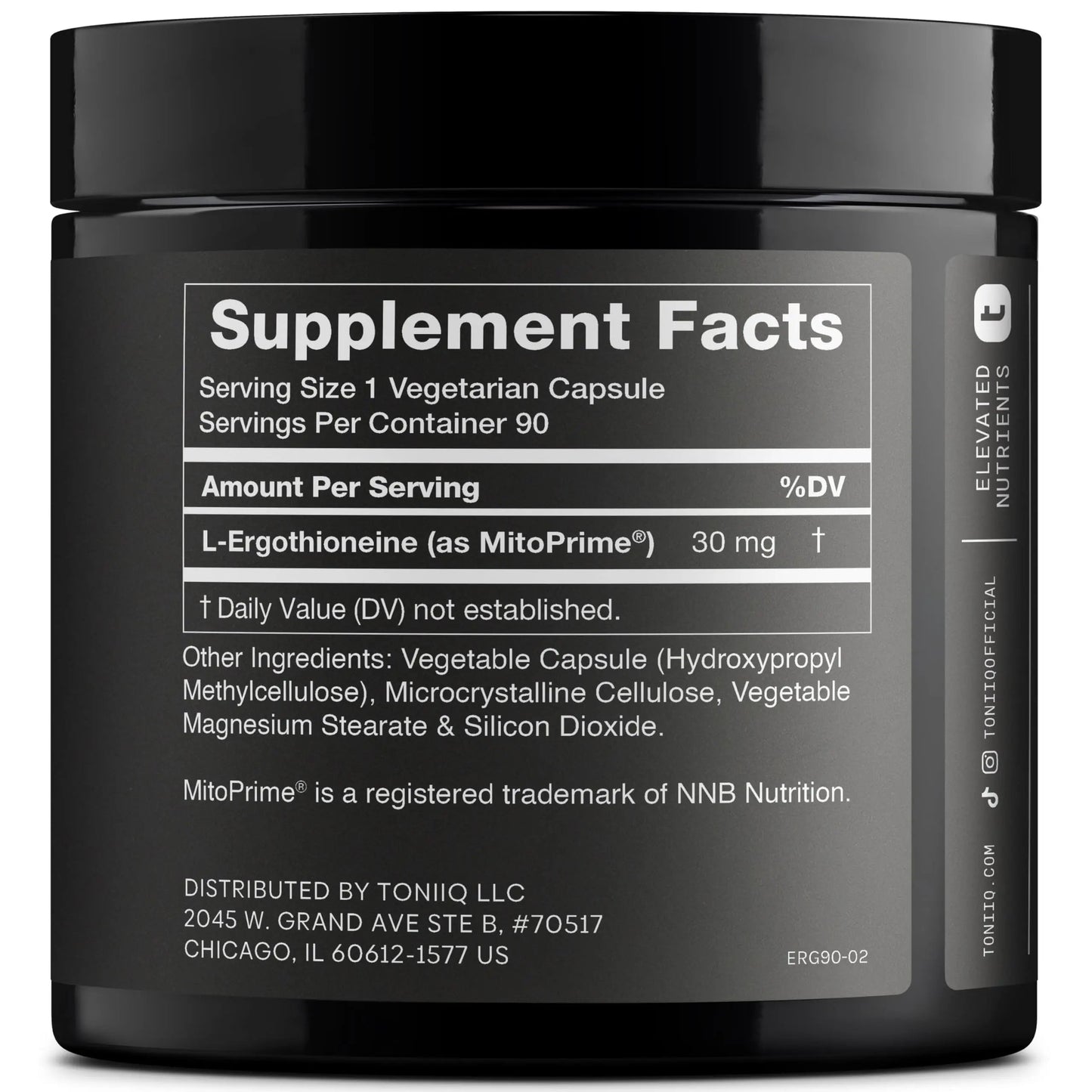 Ergothioneine with Clinically Studied MitoPrime® - High Potency 30mg with 98% Purity - Fermentation-Based L Ergothioneine Supplement - Longevity and Immune Support - Third-Party Tested, 90 Capsules Toniiq buy supplements Au