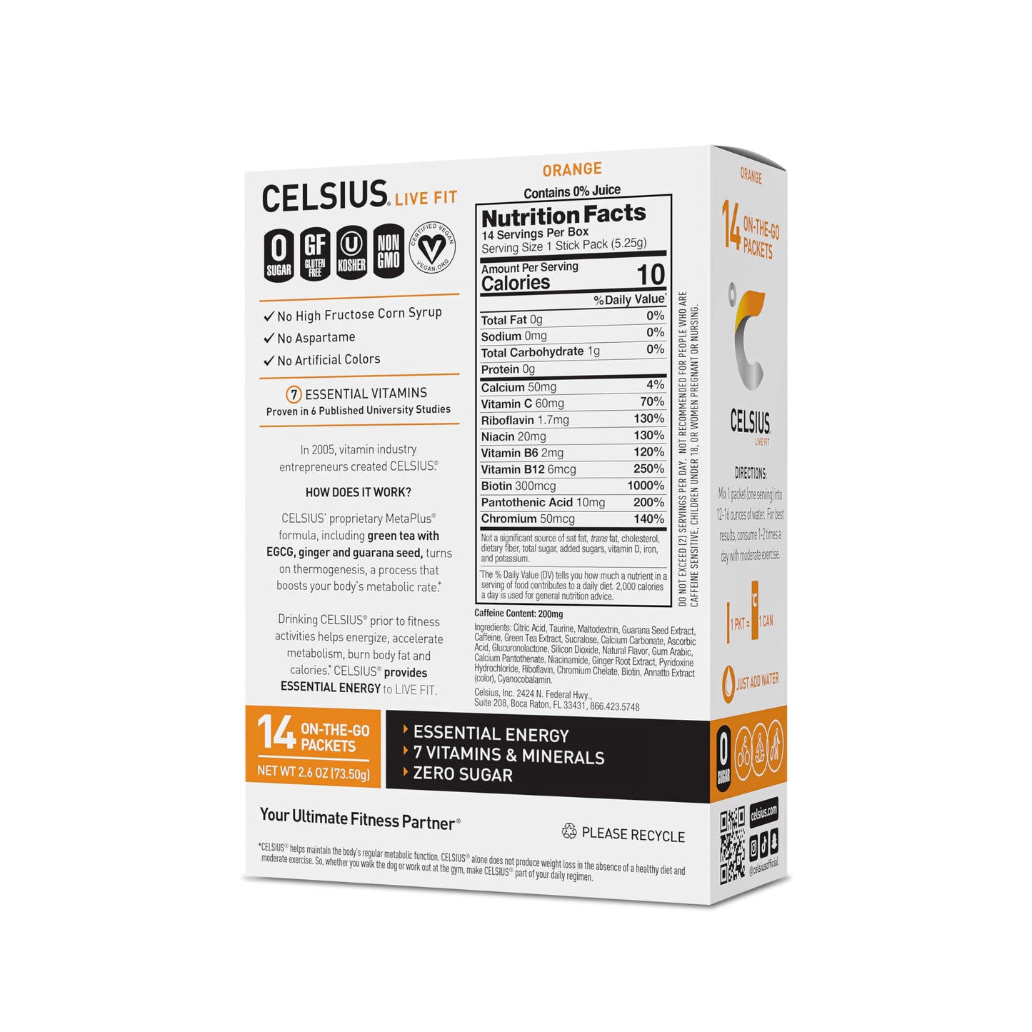 CELSIUS On-the-Go Powder Stick Zero Sugar, Orange, 2.6 Oz (14 Sticks per Pack) CELSIUSBuy Supplements Australia
