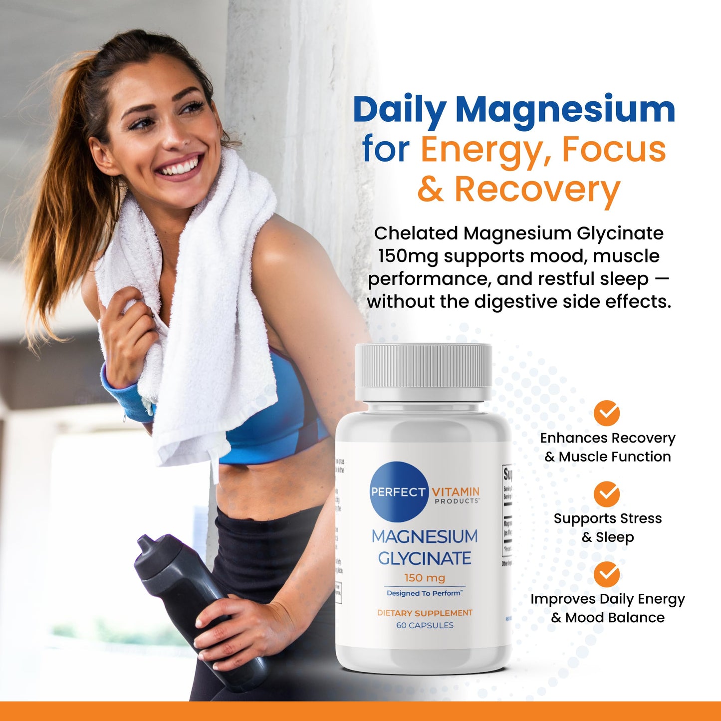 Perfect Vitamin Products Magnesium Glycinate 150mg – Vegan Capsules for Sleep, Stress & Muscle Support – Non-GMO, High Absorption, Gentle on Stomach – (60 Vegan Capsules) Perfect Vitamin ProductsBuy Supplements Australia