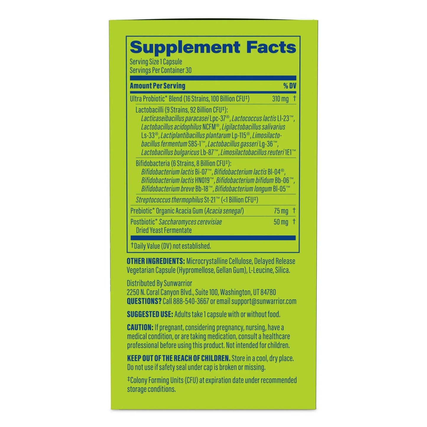 Probiotic for Gut Health 100 Billion CFU Probiotics Supplement Capsules 16 Strains Prebiotics + Postbiotics for Gut Immune & Colon Health Energy & Endurance Support Soy-Free Non-GMO 30 Capsule Serving Sunwarrior buy supplements Au