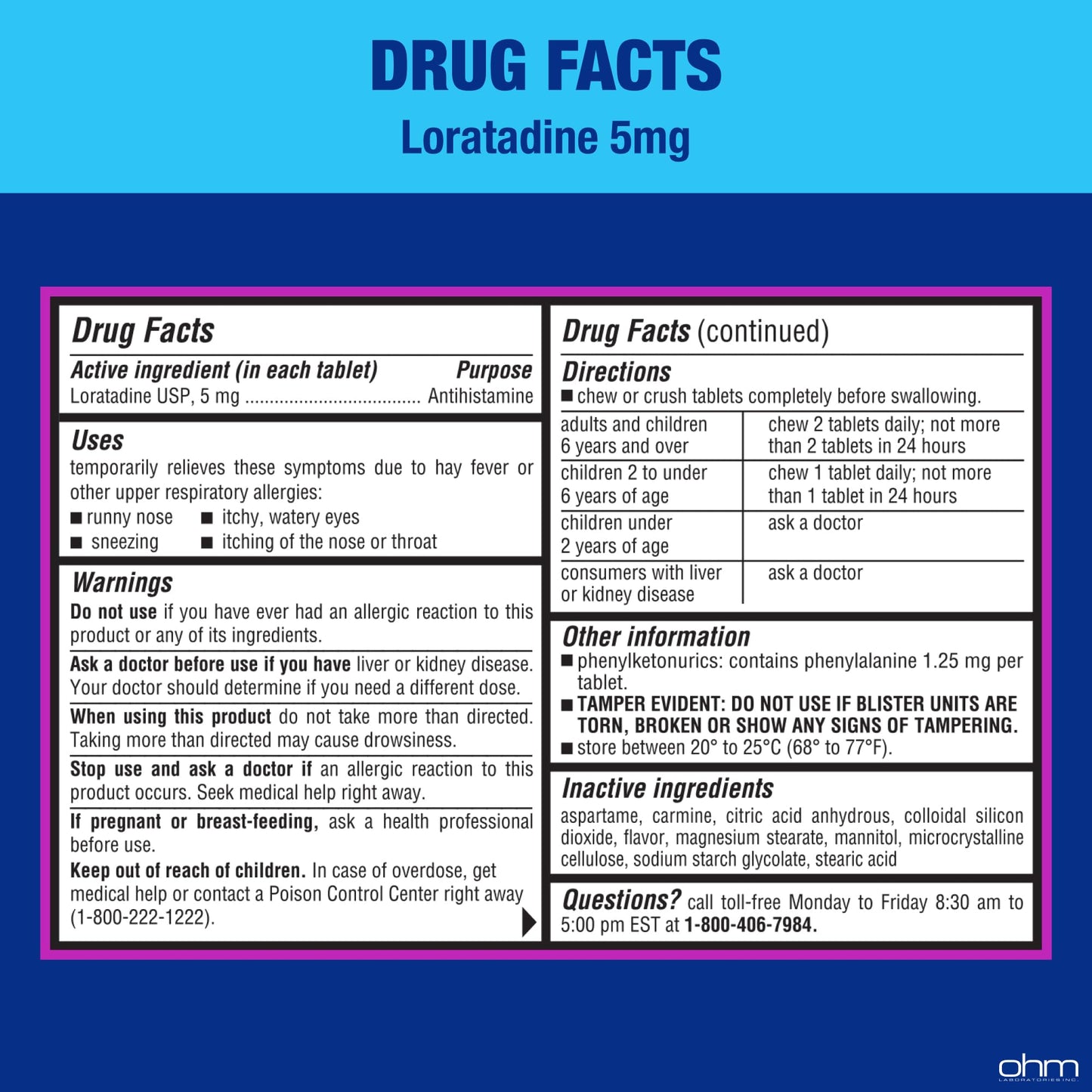 Ohm Children's Allergy Medicine, Loratadine 5mg, Chewable Tablets (30 Count) Bubblegum Flavor, Non-Drowsy Antihistamine, 24-Hour Allergy Relief for Runny Nose, Watery Eyes, Itchy Throat & Nose Ohm buy supplements Au