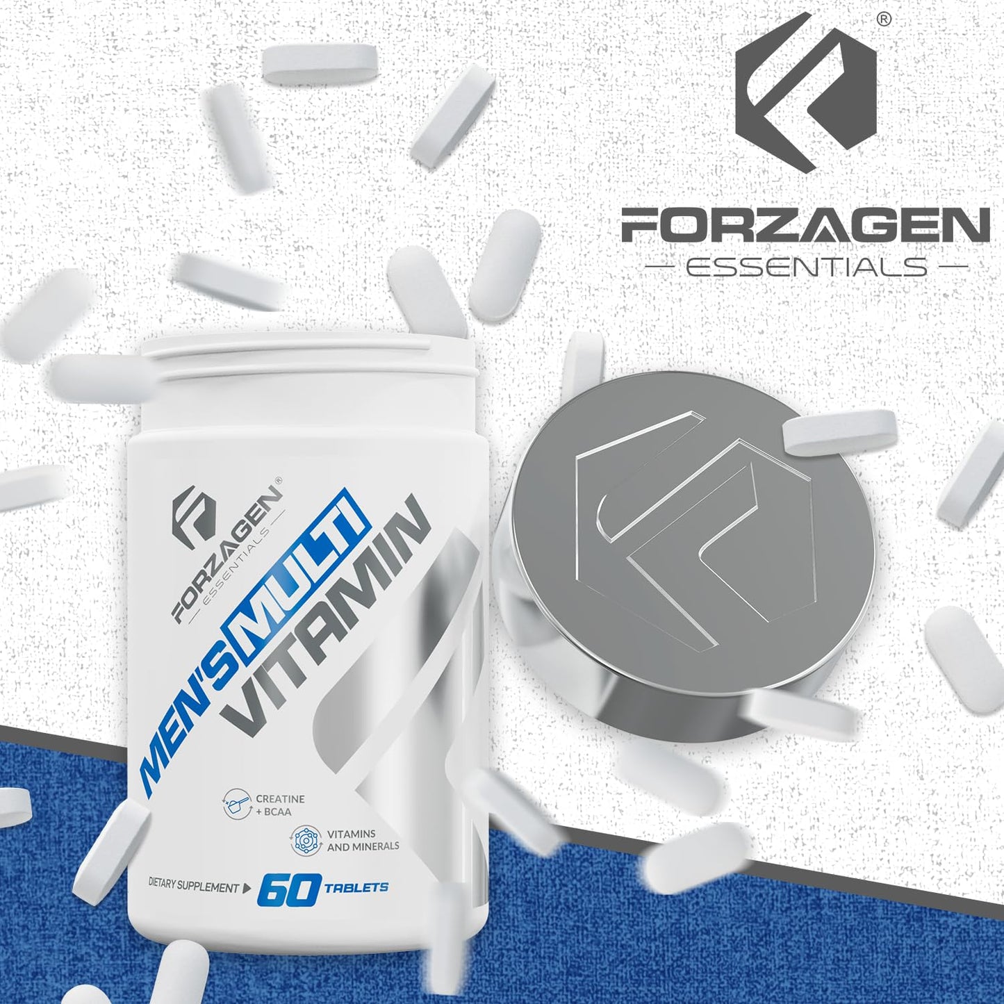 Forzagen Essentials Men's Multivitamin with Creatine and BCAA, Complete Vitamin and Mineral Complex, 60 Tablets ForzagenĀ buy supplements Au