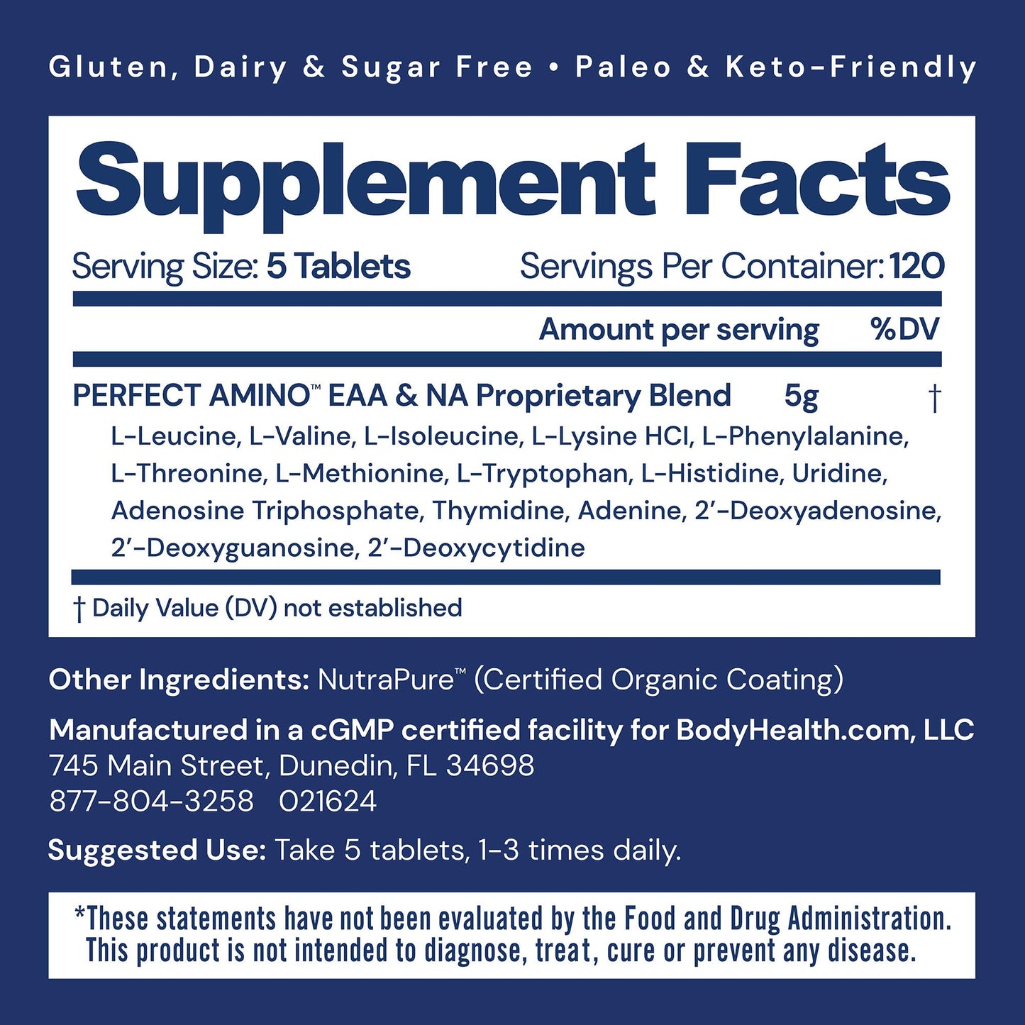 BodyHealth PerfectAmino (600 ct) Easy to Swallow Tablets, Essential Amino Acids Supplement with BCAAs, Vegan Protein for Pre/Post Workout & Muscle Recovery with Lysine, Tryptophan, Leucine, Methionine BodyHealth buy supplements Au