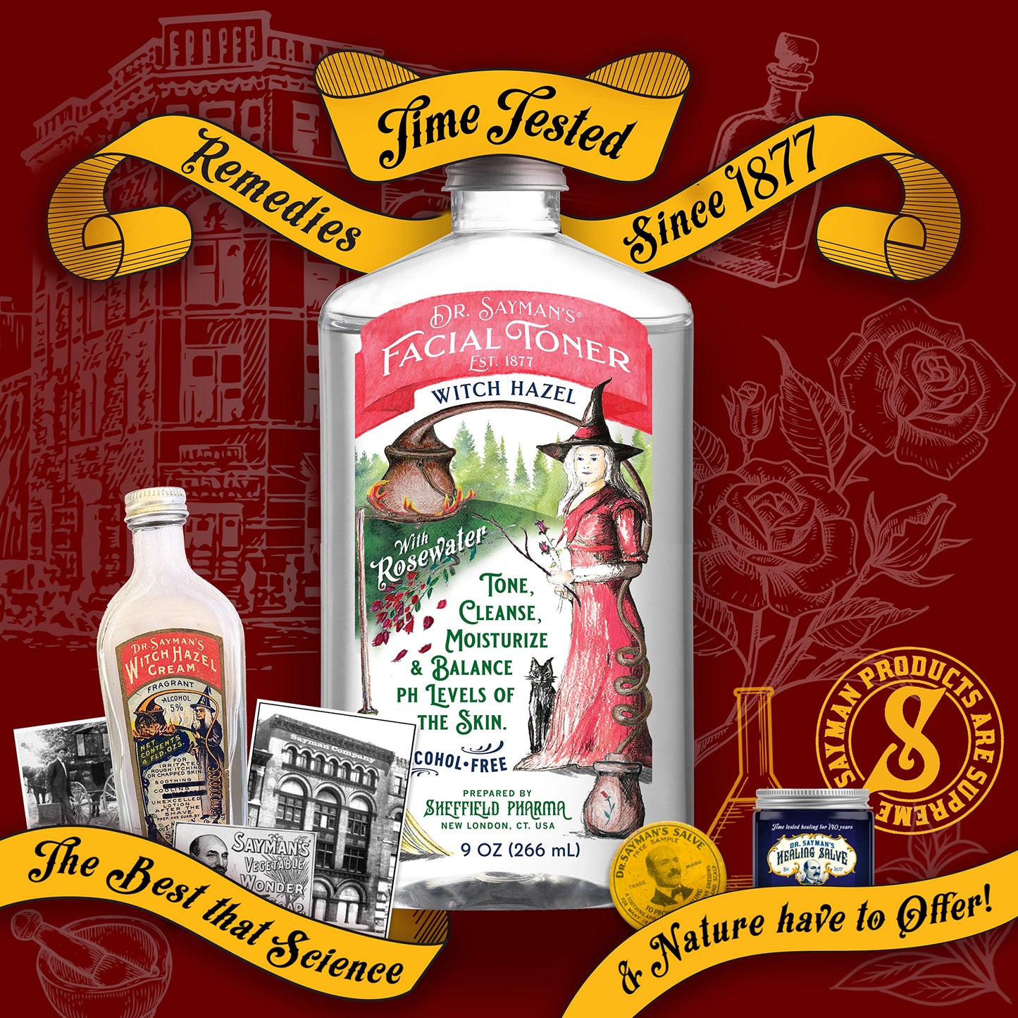 Dr. Saymans Alcohol-Free Facial Toner with Witch Hazel, Rosewater & Rice Protein, Removes Impurities & Hydrates Your Face, 9 oz Sayman Salve buy supplements Au