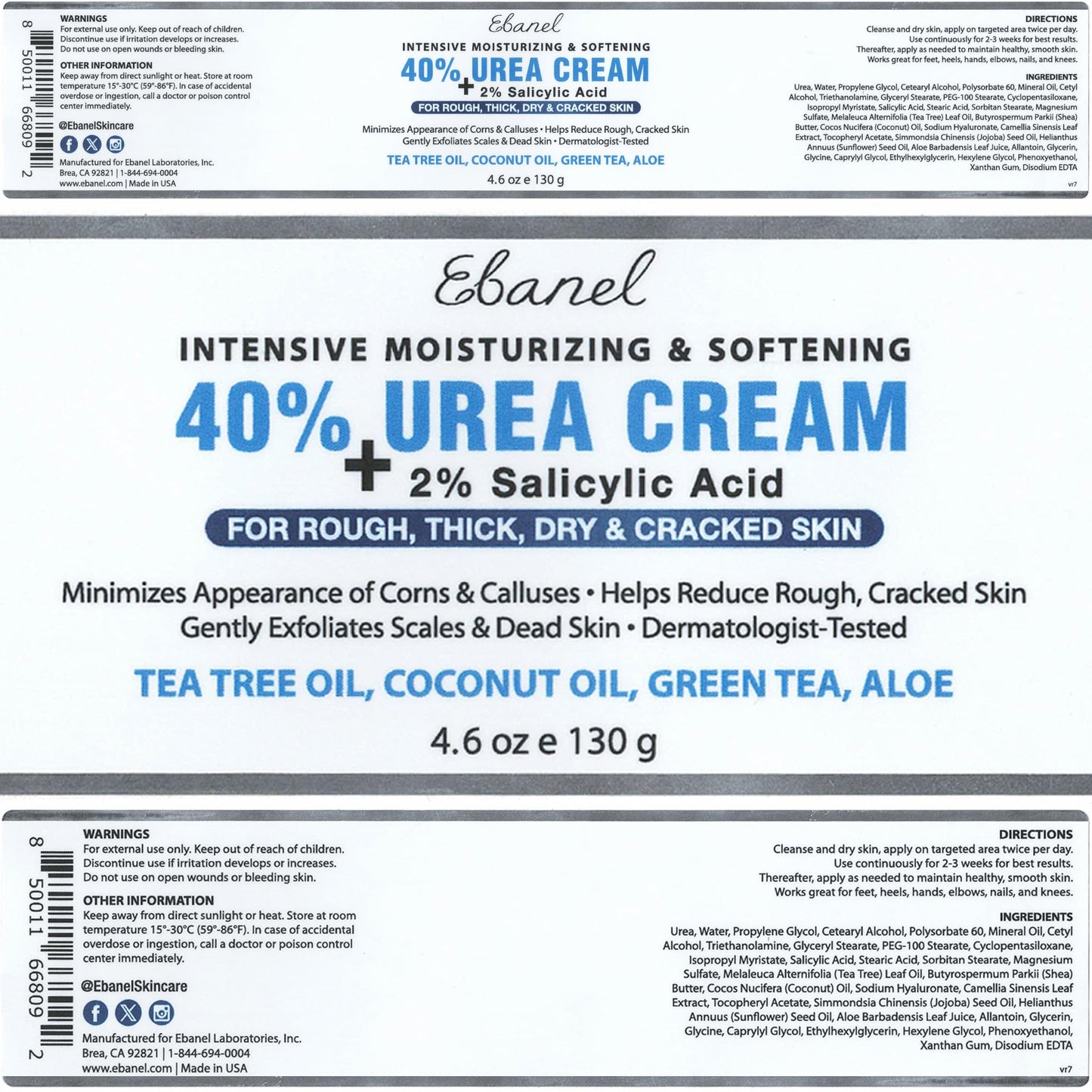 Ebanel Urea Cream 40% plus Salicylic Acid 2%, Foot Cream for Dry Cracked Heels Feet Knees Elbows Hands, Foot Dead Skin Cuticle Callus Remover Toenail Softener, Keratolytic Skin Barrier Repair, 3-Pack Ebanel buy supplements Au