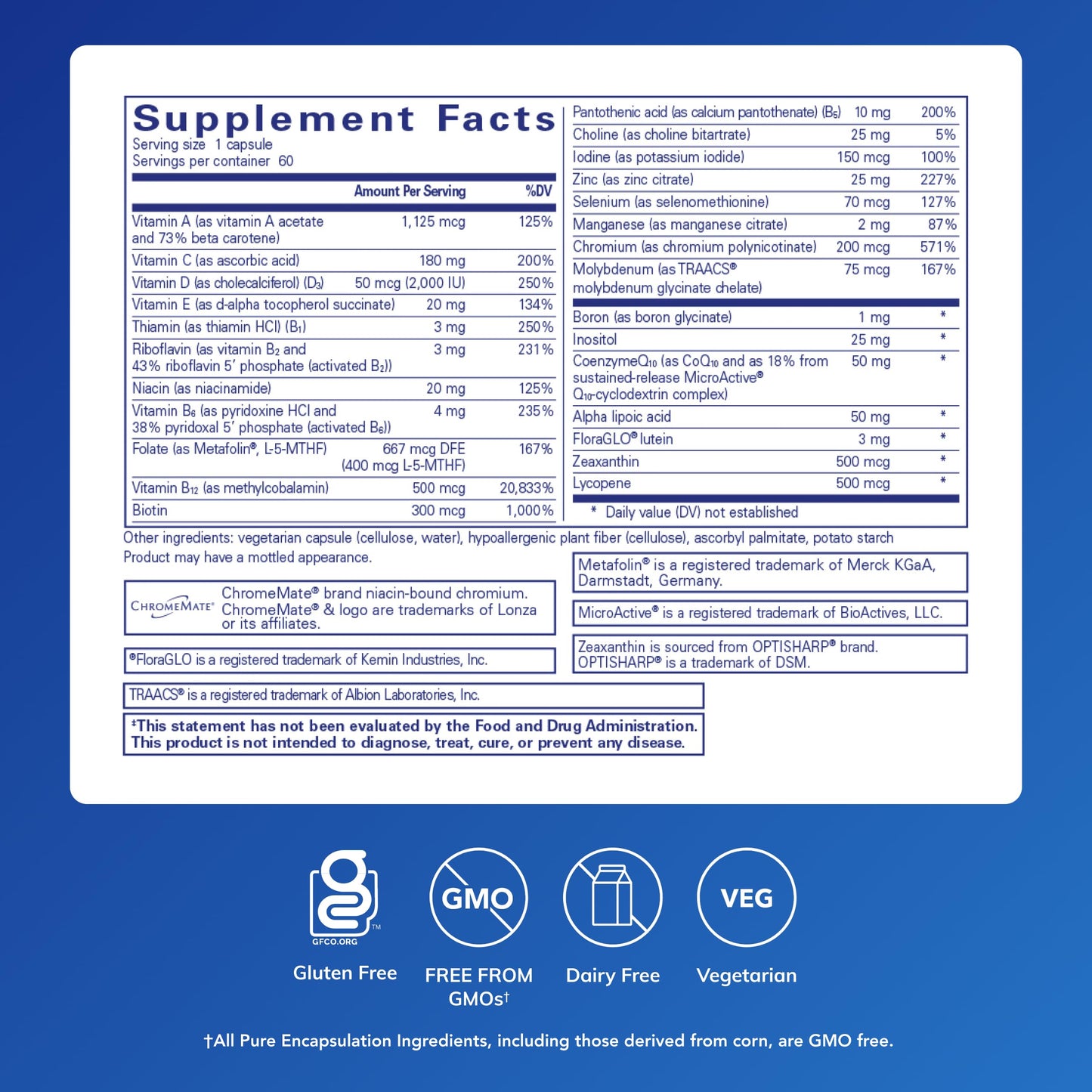 Pure Encapsulations O.N.E. Multivitamin - Once Daily Multivitamin with Antioxidant Complex Metafolin, CoQ10, and Lutein to Support Vision