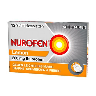 NUROFEN® Lemon 200 mg Ibuprofen Melt Tablets, 12 pcs (from 6 years)