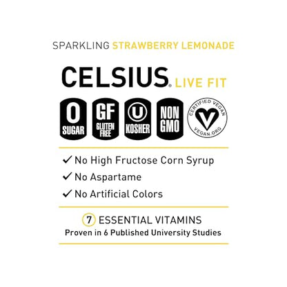 CELSIUS Sparkling Strawberry Lemonade, Functional Essential Energy Drink, 12 Fl Oz CELSIUSBuy Supplements Australia