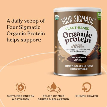 Four Sigmatic Organic Plant-Based Protein Powder Creamy Cacao Protein with Lion’s Mane Four SigmaticBuy Supplements Australia