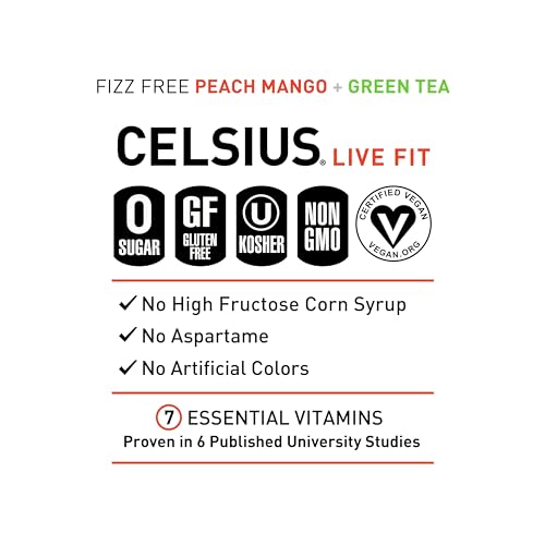 CELSIUS Peach Mango Green Tea, Functional Essential Energy Drink 12 Fl Oz (Pack of 12) CELSIUSBuy Supplements Australia