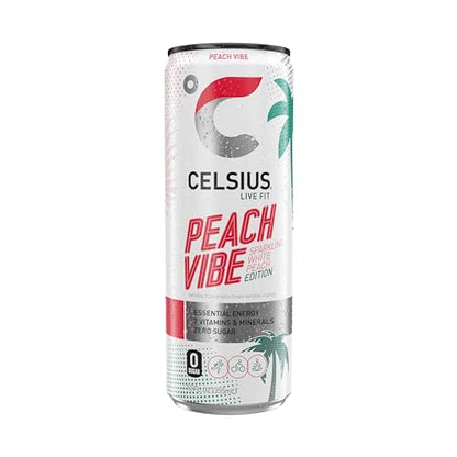 CELSIUS Sparkling Peach Vibe, Functional Essential Energy Drink 12 Fl Oz (Pack of 12) CELSIUSBuy Supplements Australia