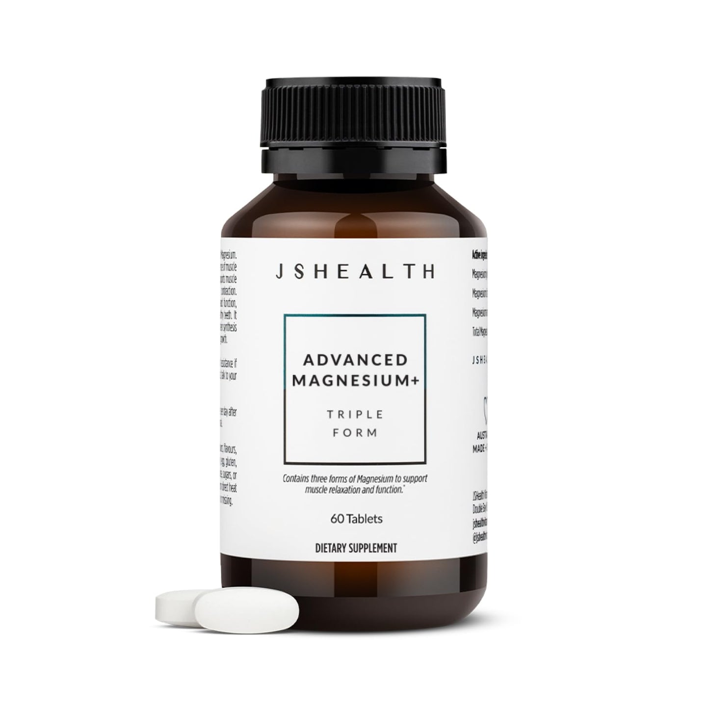 JSHealth Vitamins Advanced Magnesium Supplements with Magnesium Glycinate & Citrate for Muscle Relaxation (60 Tablets) JSHealthBuy Supplements Australia