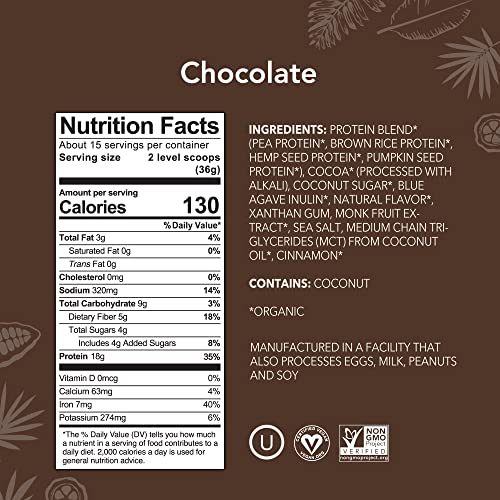 ALOHA Organic Plant Based Protein Powder, Stevia Free, Chocolate, 19.6 oz, 15 Servings ALOHABuy Supplements Australia