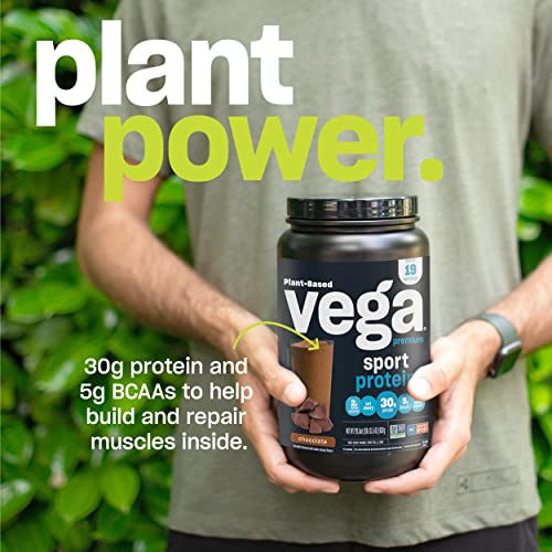 Vega Sport Premium Vegan Protein Powder, Chocolate - 30g Plant Based Protein, 5g BCAA VegaBuy Supplements Australia