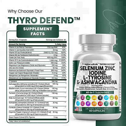 Selenium 300mcg Zinc 50mg Iodine 500mcg L Tyrosine 500mg Ashwagan