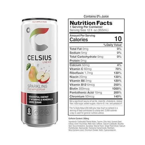 CELSIUS Sparkling Fuji Apple Pear, Functional Essential Energy Drink 12 Fl Oz (Pack of 12) CELSIUSBuy Supplements Australia