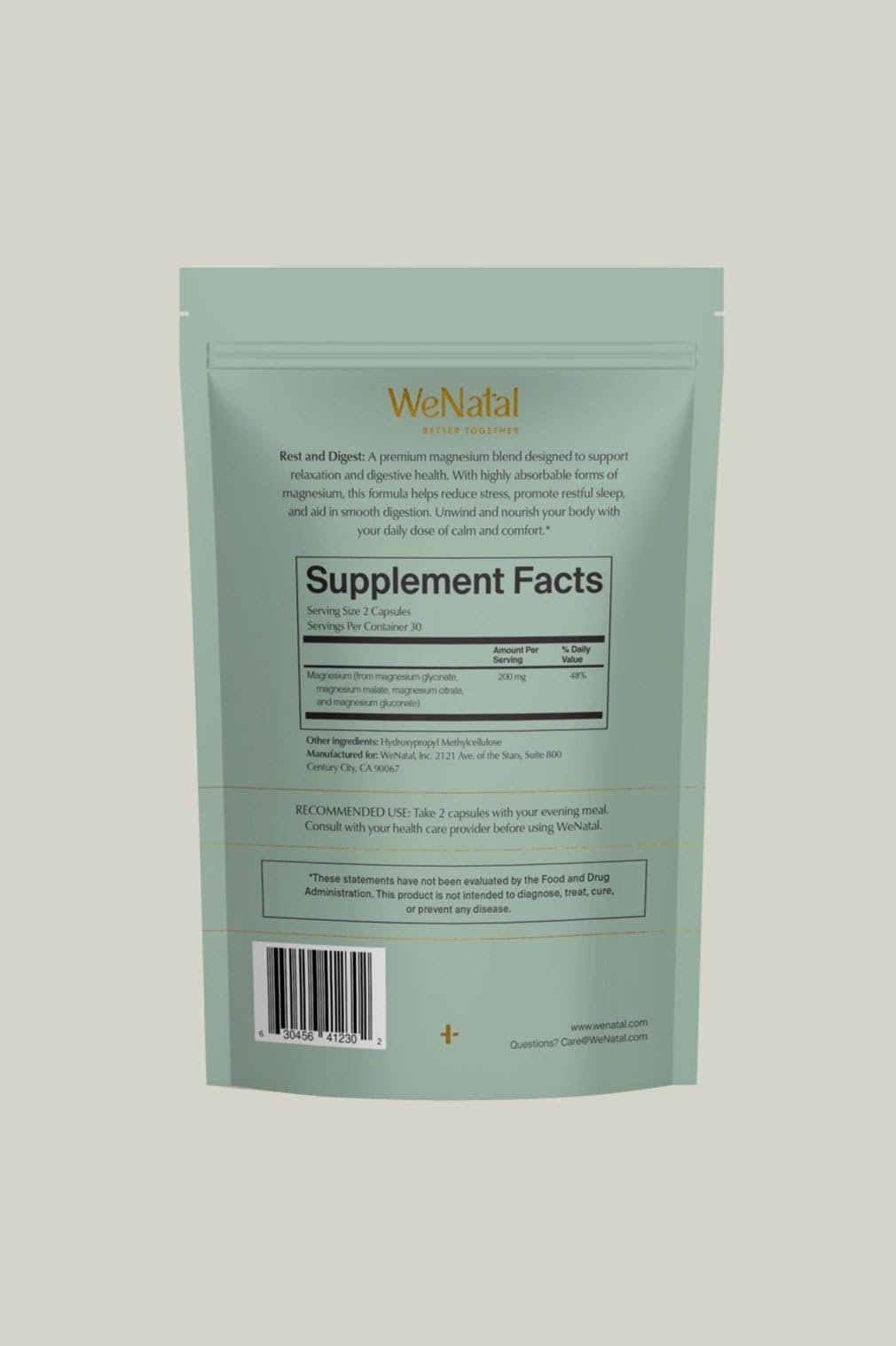 WeNatal Rest + Digest Magnesium Supplement with Glycinate, Malate, Citrate & Gluconate for Relaxation, Digestion, Sleep, Mood & Stress Support – Vegan, Non-GMO, 60 Capsules WeNatalBuy Supplements Australia