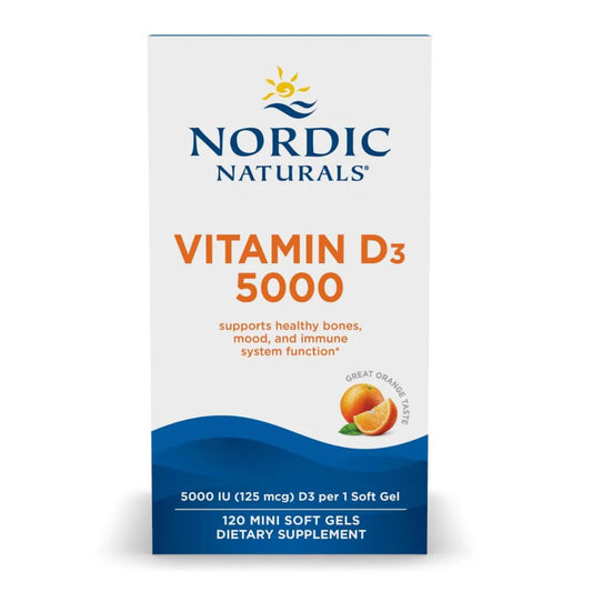 Nordic Naturals Vitamin D3 5000, Orange - 120 Mini Soft Gels - 5000 IU Vitamin D3 - Supports Healthy Bones, Mood & Immune System Function - Non-GMO - 120 Servings Nordic NaturalsBuy Supplements Australia