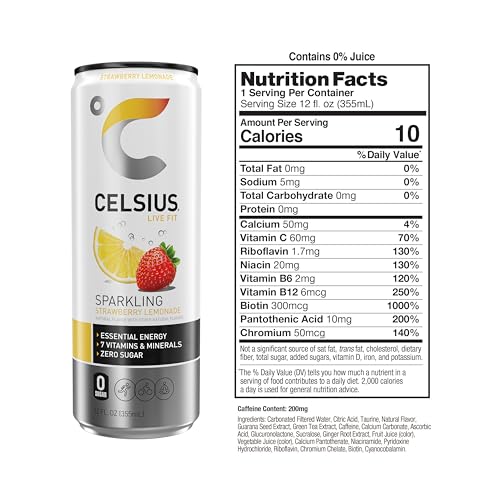 CELSIUS Sparkling Strawberry Lemonade, Functional Essential Energy Drink, 12 Fl Oz CELSIUSBuy Supplements Australia