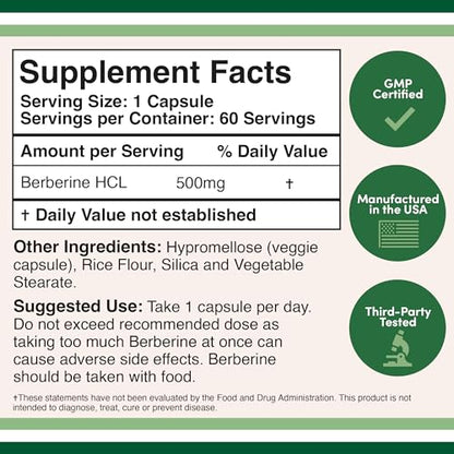 Berberine Supplement 500mg, 60 Capsules (Third Party Tested, Manufactured in The USA Double Wood SupplementsBuy Supplements Australia