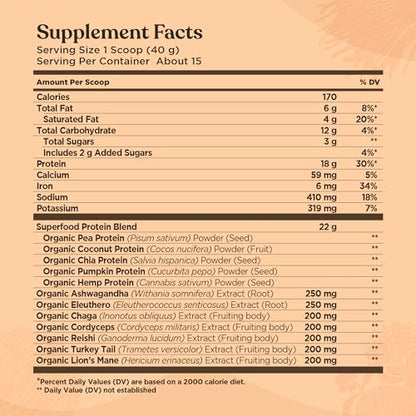 Four Sigmatic Organic Plant-Based Protein Powder Creamy Cacao Protein with Lion’s Mane Four SigmaticBuy Supplements Australia