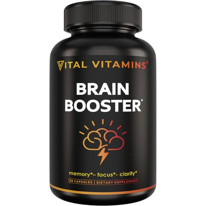Vital Vitamins Brain Supplements with Bacopa Monnieri - for Memory and Focus – Nootropic Brain Booster - Caffeine-Free Support for Adults & Seniors – Non-GMO, 30-Day Supply, 30 Capsules Vital VitaminsBuy Supplements Australia