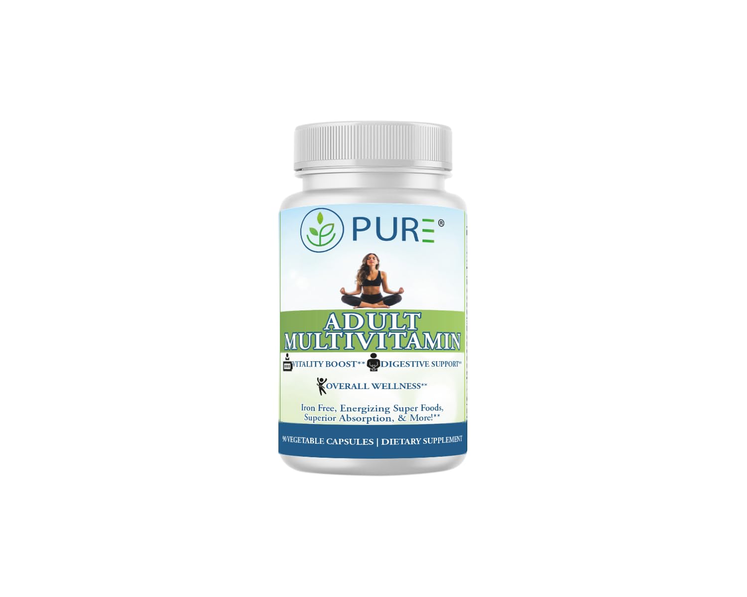 PURE Adult Multivitamin with Vitamins A, C, D3, B12, Minerals, Digestive Enzymes, 90 Capsules, 30 Servings PUREBuy Supplements Australia