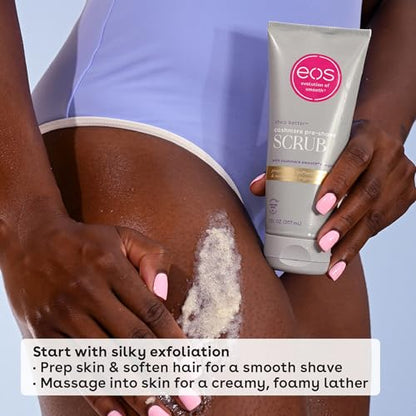 eos Cashmere Skin Collection Pre-Shave Scrub- Vanilla Cashmere, Exfoliating Body Scrub, Vanilla Body Scrub, Hydrating, Shea Sugar, 7 fl oz