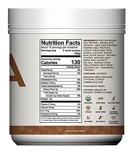 ALOHA Organic Plant Based Protein Powder, Stevia Free, Chocolate, 19.6 oz, 15 Servings ALOHABuy Supplements Australia