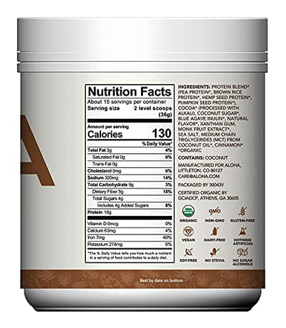ALOHA Organic Plant Based Protein Powder, Stevia Free, Chocolate, 19.6 oz, 15 Servings ALOHABuy Supplements Australia