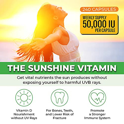 ForestLeaf - Vitamin D3 IU Weekly Supplement (50,000 IU - 240 Count)