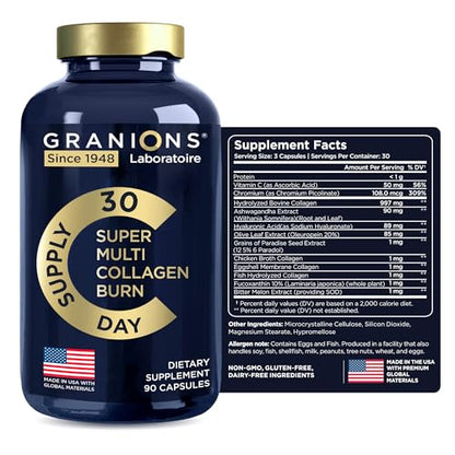 Thermogenic Hydrolyzed Collagen Burn - Hyaluronic Acid, Vitamin C, Multi Collagen Complex