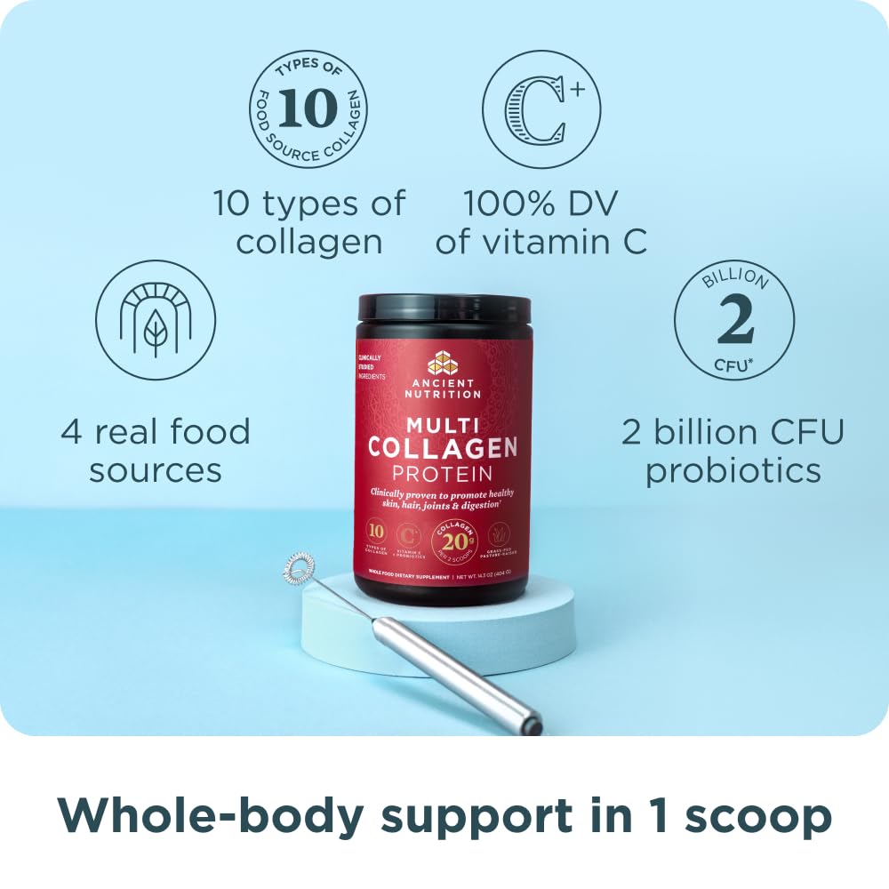 Ancient Nutrition Collagen Powder Protein with Probiotics, Unflavored Multi Collagen Protein with Vitamin C, 45 Servings, Hydrolyzed Collagen Peptides Supports Skin and Nails, Gut Health, 16oz Ancient NutritionBuy Supplements Australia