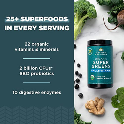 Ancient Nutrition Organic SuperGreens and Multivitamin Powder with Probiotics Ancient NutritionBuy Supplements Australia