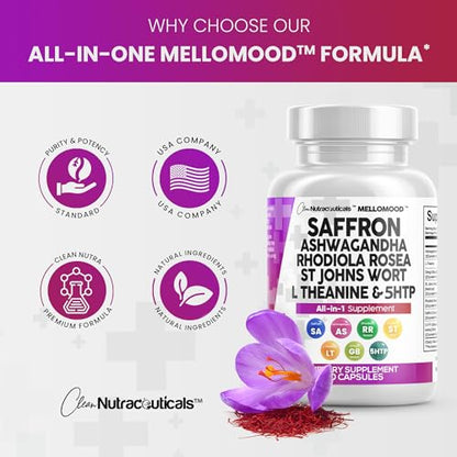 Clean Saffron Supplements with Ashwagandha 8000mg - Mood Support with L-Theanine Clean NutraceuticalsBuy Supplements Australia