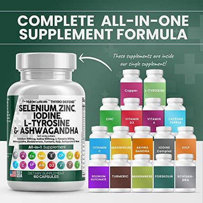 Selenium 300mcg Zinc 50mg Iodine 500mcg L Tyrosine 500mg Ashwagan