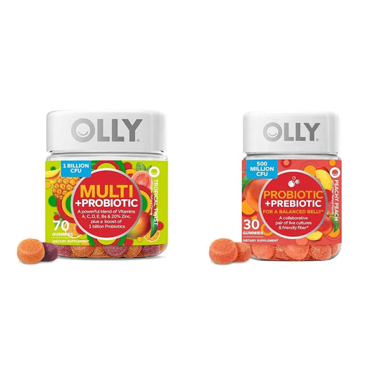 OLLY Multi + Probiotic Adult Multivitamin Gummy, 1 Billion CFUs, Digestive and Immune Support & Probiotic + Prebiotic Gummy OLLY