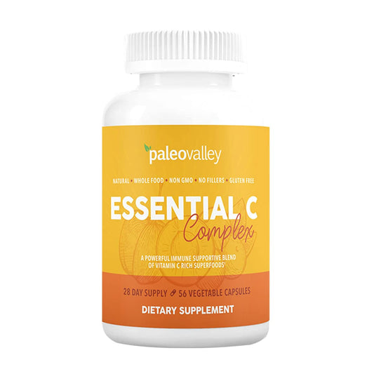 Paleovalley Essential C Complex - Vitamin C Supplement for Immune Support - 1 Pack, 450mg - Organic Superfoods Unripe Acerola Cherry, Camu Camu, Amla Berry