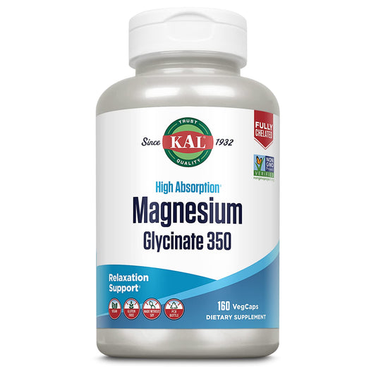 KAL Magnesium Glycinate Capsules, Fully Chelated Magnesium Bisglycinate, High Absorption Magnesium Supplement, Healthy Bones, Muscle,