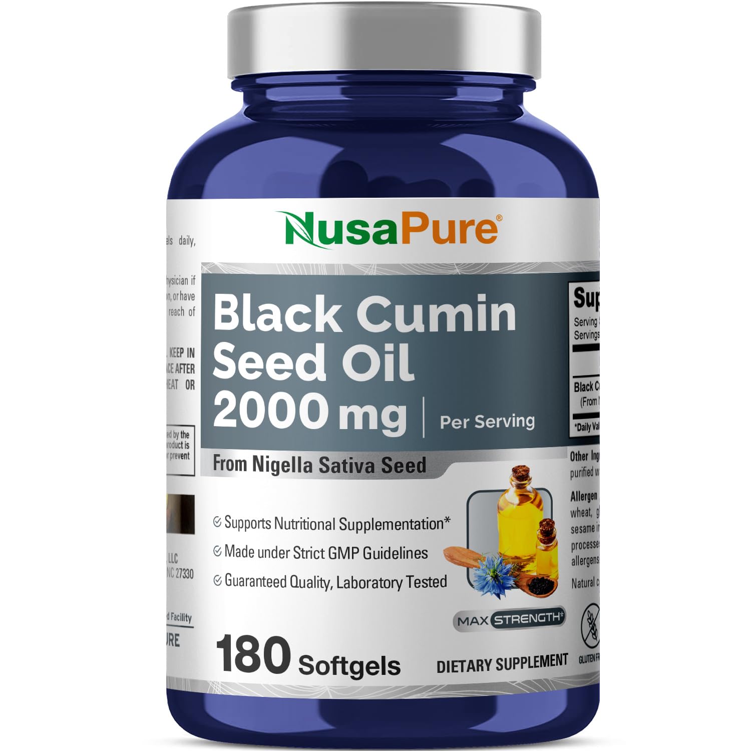 NusaPure Black Seed Oil 2000mg per Serving - 180 Softgel Caps (Non-GMO, Gluten-Free) Cold-Pressed Nigella Sativa NusaPureBuy Supplements Australia