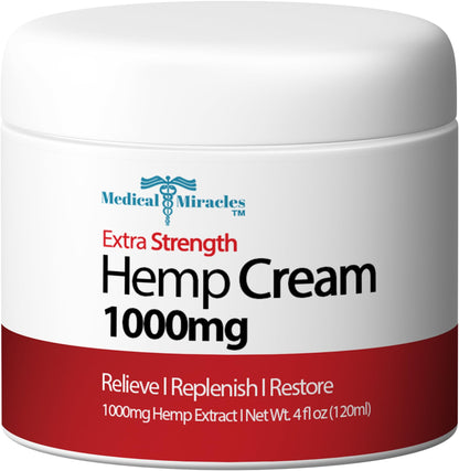 Medical Miracles Hemp Cream - Ideal for Hips, Joints, Neck, Back, Elbows, Fingers, Hands, and Knees (1000mg) Now NEW 4OZ Size Medical MiraclesBuy Supplements Australia